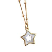 Ожерелье, Латунь, с Белая ракушка, Звезда, 18K позолоченный, Женский, 15.5mm, длина:Приблизительно 17.72 дюймовый, продается Strand