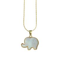 Shell Necklace, Brass, with White Shell, Elephant, 18K gold plated, for woman Approx 17.72 Inch 