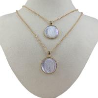 Shell Necklace, Brass, with White Shell, Flat Round, 18K gold plated & for woman, 21.4mm Approx 17.72 Inch 