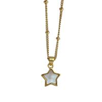 Shell Necklace, Brass, with White Shell, Star, 18K gold plated, for woman .72 Inch 