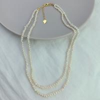 Freshwater Pearl Brass Necklace, with Brass, with 1.96 lnch extender chain, gold color plated, Double Layer & for woman, white, 4-5mm Approx 14.17 Inch 