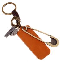 Zinc Alloy Key Clasp, with PU Leather, for man, brown 