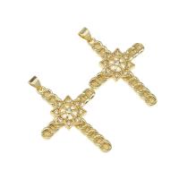 Colgantes de latón de imitación de diamante, metal, Cruces, con circonia cúbica, dorado, 36x26x4mm, agujero:aproximado 4mm, Vendido por UD