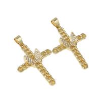 Rhinestone Brass Pendants, Cross, micro pave cubic zirconia, golden Approx 6mm 