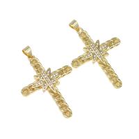 Rhinestone Brass Pendants, Cross, micro pave cubic zirconia, golden Approx 4mm 