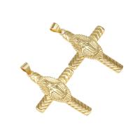 Brass Cross Pendants, micro pave cubic zirconia, golden Approx 6mm 