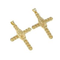 Colgantes de Cruces de latón, metal, dorado, 36x26x4mm, agujero:aproximado 4mm, Vendido por UD