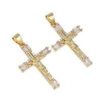 Rhinestone Brass Pendants, Cross, micro pave cubic zirconia, golden Approx 5mm 