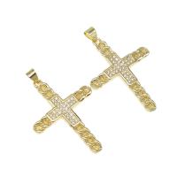 Rhinestone Brass Pendants, Cross, micro pave cubic zirconia, golden Approx 4mm 
