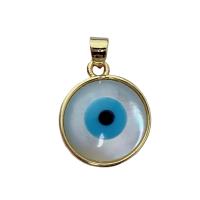 Mode Evil Eye Pendentif, laiton, avec coquille blanche, Mauvais œil, Plaqué or 18K, 13.7mm, Vendu par PC