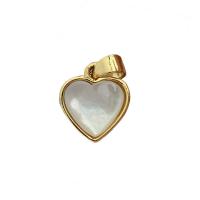 Brass Jewelry Pendants, with White Shell, Heart, 18K gold plated 9.5mm 