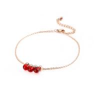 Fashion Jewelry Anklet, Titanium Steel, with Crystal, rose gold color plated, for woman & multi-strand Approx 8.26 Inch 