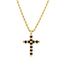 Collier de bijoux de titane, Acier titane, croix, Placage de couleur d'or, pour femme Environ 17.72 pouce, Vendu par PC