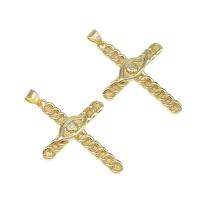 Cubic Zirconia Micro Pave Brass Pendant, Cross, micro pave cubic zirconia, golden Approx 4mm 