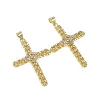 Cubic Zirconia Micro Pave Brass Pendant, Cross, micro pave cubic zirconia, golden Approx 5mm 