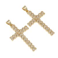 Cubic Zirconia Micro Pave Brass Pendant, Cross, micro pave cubic zirconia, golden Approx 4mm 