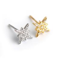 Cubic Zirconia Micro Pave Sterling Silver Earring, 925 Sterling Silver, Eight Point Star, plated, micro pave cubic zirconia & for woman 