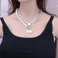 Mode-Multi-Layer-Halskette, Zinklegierung, mit Kunststoff Perlen, Modeschmuck & für Frau, keine, 36+7cm,45+7cm, verkauft von Strang