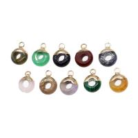 Gemstone Brass Pendants, with Gemstone, Donut, natural, DIY 