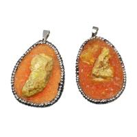 Ice Quartz Agate Pendants, Brass, with Natural Stone & Ice Quartz Agate, with rhinestone 