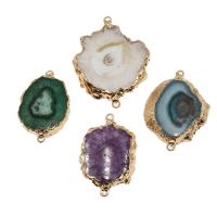 Agate Connector, Brass, with Agate, irregular, druzy style 