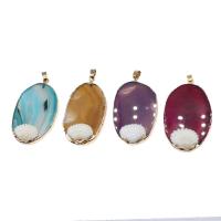 Agate Brass Pendants, with Agate & Natural Seashell, DIY 