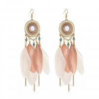 Fashion Feather Earring , Zinc Alloy, with Seedbead & Feather, gold color plated, folk style & for woman & enamel 