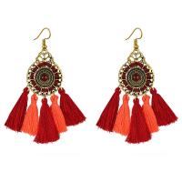 Fashion Tassel Earring, Zinc Alloy, with Polyester, gold color plated, dyed & folk style & for woman 