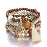 Wood Bracelets, with zinc alloy bead, gold color plated, Bohemian style & for woman & multi-strand Approx 7.09 Inch 