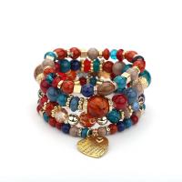 Glass Jewelry Beads Bracelets, Acrylic, with Glass Beads & zinc alloy bead, gold color plated, Bohemian style & for woman & multi-strand Approx 7.09 Inch 