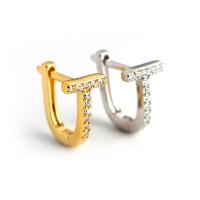 Sterling Silver Huggie Hoop Earring, 925 Sterling Silver, plated, for woman & with rhinestone Inner Approx 5.5mm 