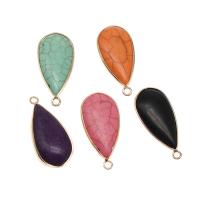 Gemstone Brass Pendants, with Natural Stone & Synthetic Turquoise, Teardrop, faceted 