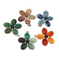Piedras preciosas colgantes de latón, metal, con Ágata, Flor, más colores para la opción, 32x16x6mm, Vendido por UD