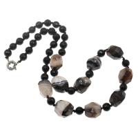 Lace Agate Necklace, for woman & faceted, black Approx 45 cm 