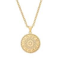 Cubic Zircon Micro Pave Brass Necklace, with stainless steel chain, Flat Round, gold color plated, micro pave cubic zirconia & for woman, 20mm Approx 19.68 Inch 