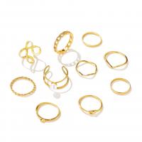 Zinc Alloy Ring Set, with Plastic Pearl, 10 pieces & fashion jewelry & for woman, golden 