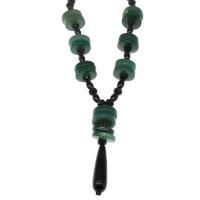 Green Agate Necklace, Flat Round, for woman, green Approx 45 cm 