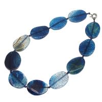Dragon Veins Agate Necklace, Round, for woman, blue Approx 45 cm 