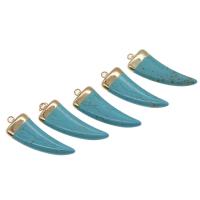 Turquoise Zinc Alloy Pendants, with Synthetic Turquoise, Wolf Tooth, blue 