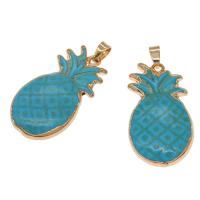 Turquoise Zinc Alloy Pendants, with Synthetic Turquoise, Pineapple 