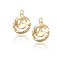 Brass Jewelry Pendants, Smiling Face, gold color plated, hollow, 18mm 
