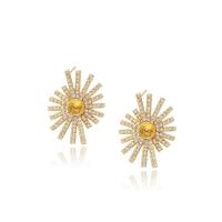 Brass Earring Stud Component, Flower, gold color plated, micro pave cubic zirconia & for woman 