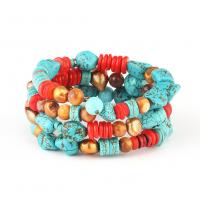 Bracelets de perles en turquoises, perle, avec turquoise, Trombone, multicouche & unisexe, couleurs mélangées Vendu par PC