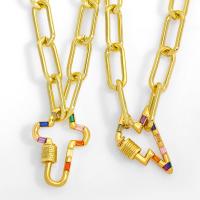 Brass Sweater Kette Halskette, Messing, für Frau & mit kubischem Zirkonia, goldfarben, 28x23mm, Länge:54 cm, verkauft von PC