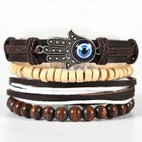 PU Leather Bracelet, with Wood & Zinc Alloy, 4 pieces & Adjustable & for man, mixed colors Approx 17-18 cm 