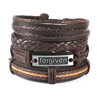 PU Leather Bracelet, with Wax Cord & Zinc Alloy, 4 pieces & Adjustable & for man, brown Approx 17-18 cm 