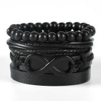 PU Leather Bracelet, with Wood & Zinc Alloy, 4 pieces & Adjustable & for man, black Approx 17-18 cm 