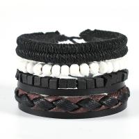 PU Leather Bracelet, with Wax Cord & Wood, 4 pieces & Adjustable & for man, mixed colors Approx 17-18 cm 
