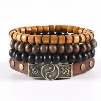 PU Leather Bracelet, with Wood & Zinc Alloy, 4 pieces & Adjustable & for man, mixed colors Approx 17-18 cm 