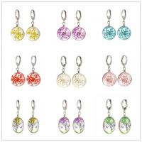 Huggie Hoop Drop Earring, laiton, avec Fleurs séchées & cristal, pour femme, plus de couleurs à choisir Vendu par paire